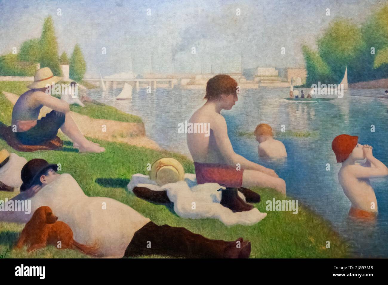 Peinture intitulée « baigneurs à Asnieres » par l'artiste français Georges Seurat en date de 1884 Banque D'Images