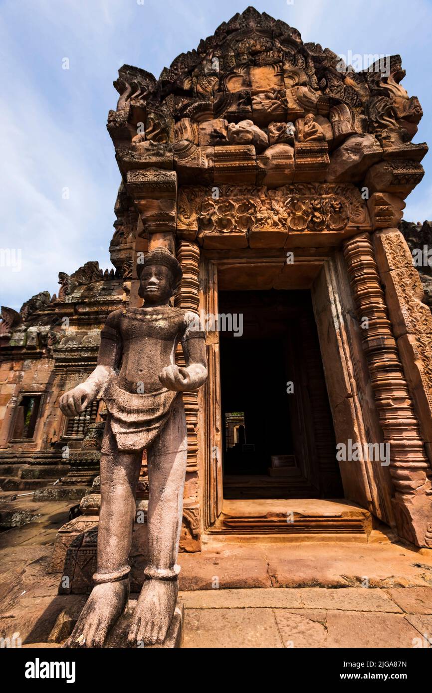 Prasat Hin Khao Phanom Rung, statue de gardien à la porte, temple khmer, Buri RAM, Buriram, ISAN(Isaan), Thaïlande, Asie du Sud-est, Asie Banque D'Images