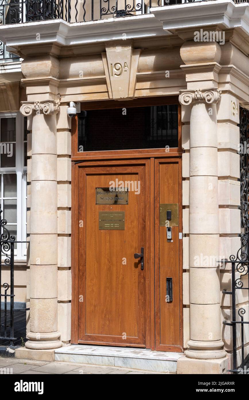 Ambassade du Myanmar, mission diplomatique du Myanmar au Royaume-Uni. 19A Charles Street, Londres, Royaume-Uni Banque D'Images