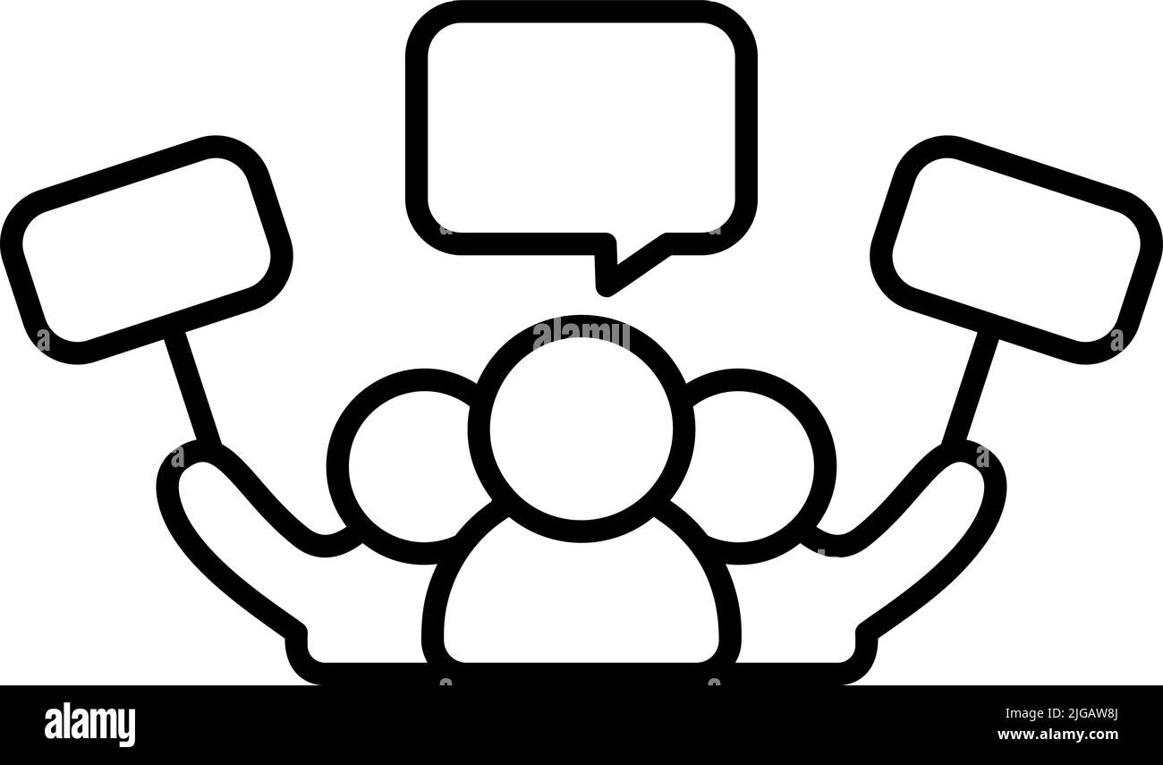 protster hommes avec poster et bulle vecteur monoline icône isolée. Symbole parfait de la grève de manifestation publique. Conception de protestataire activiste Illustration de Vecteur