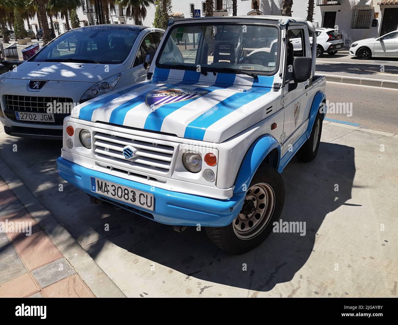 1999 Suzuki Samurai dans les couleurs du football CF de Malaga Banque D'Images