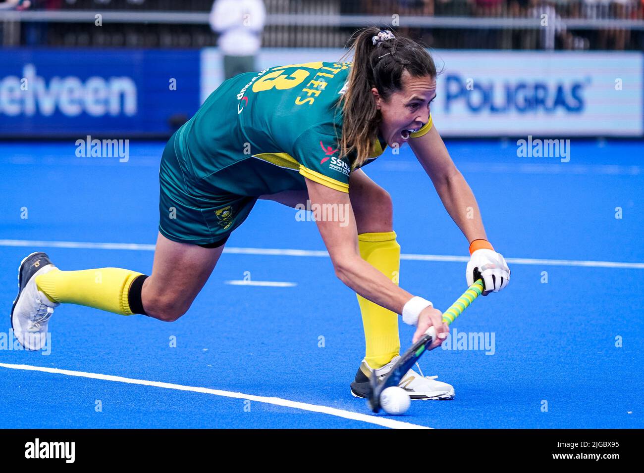 AMSTELVEEN, PAYS-BAS - JUILLET 9 : Lisa-Marie Deetlefs d'Afrique du Sud pendant le match de la FIH coupe du monde des femmes de hockey 2022 entre l'Allemagne et l'Afrique du Sud au stade de hockey Wagener sur 9 juillet 2022 à Amstelveen, pays-Bas (photo de Jeroen Meuwsen/Orange Pictures) Banque D'Images