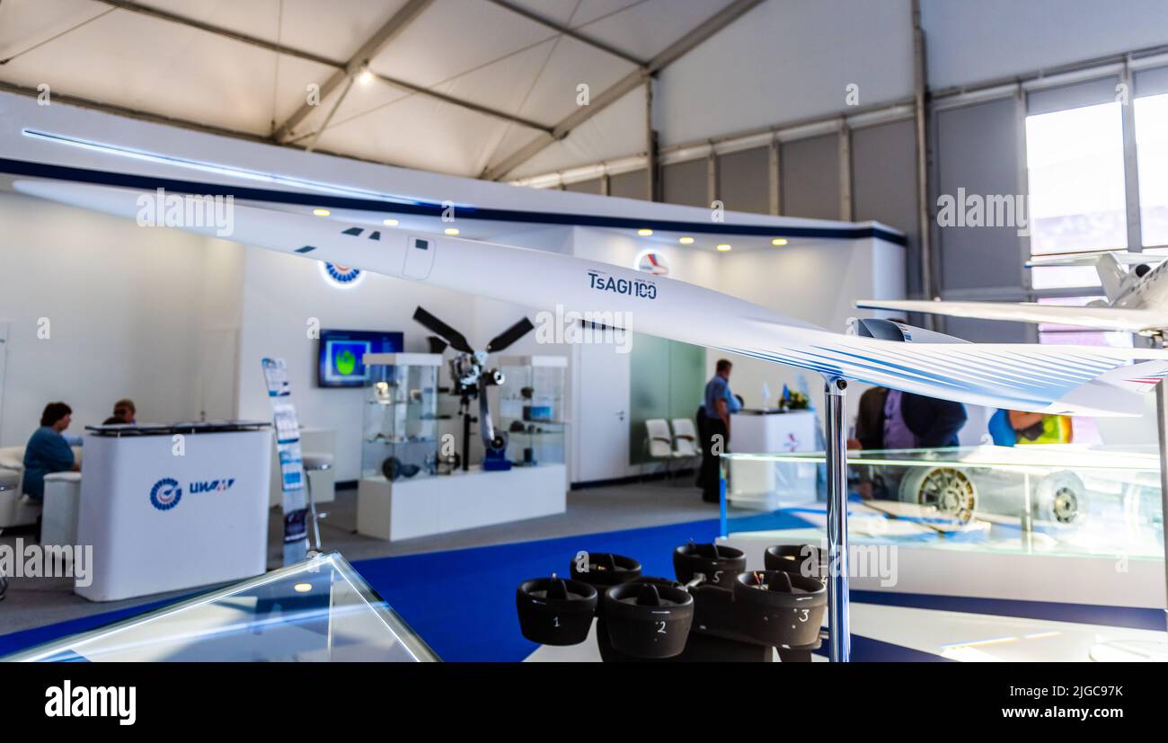 30 août 2019, région de Moscou, Russie. La configuration de l'avion passager supersonique russe de la nouvelle génération TsAGI 100 Banque D'Images