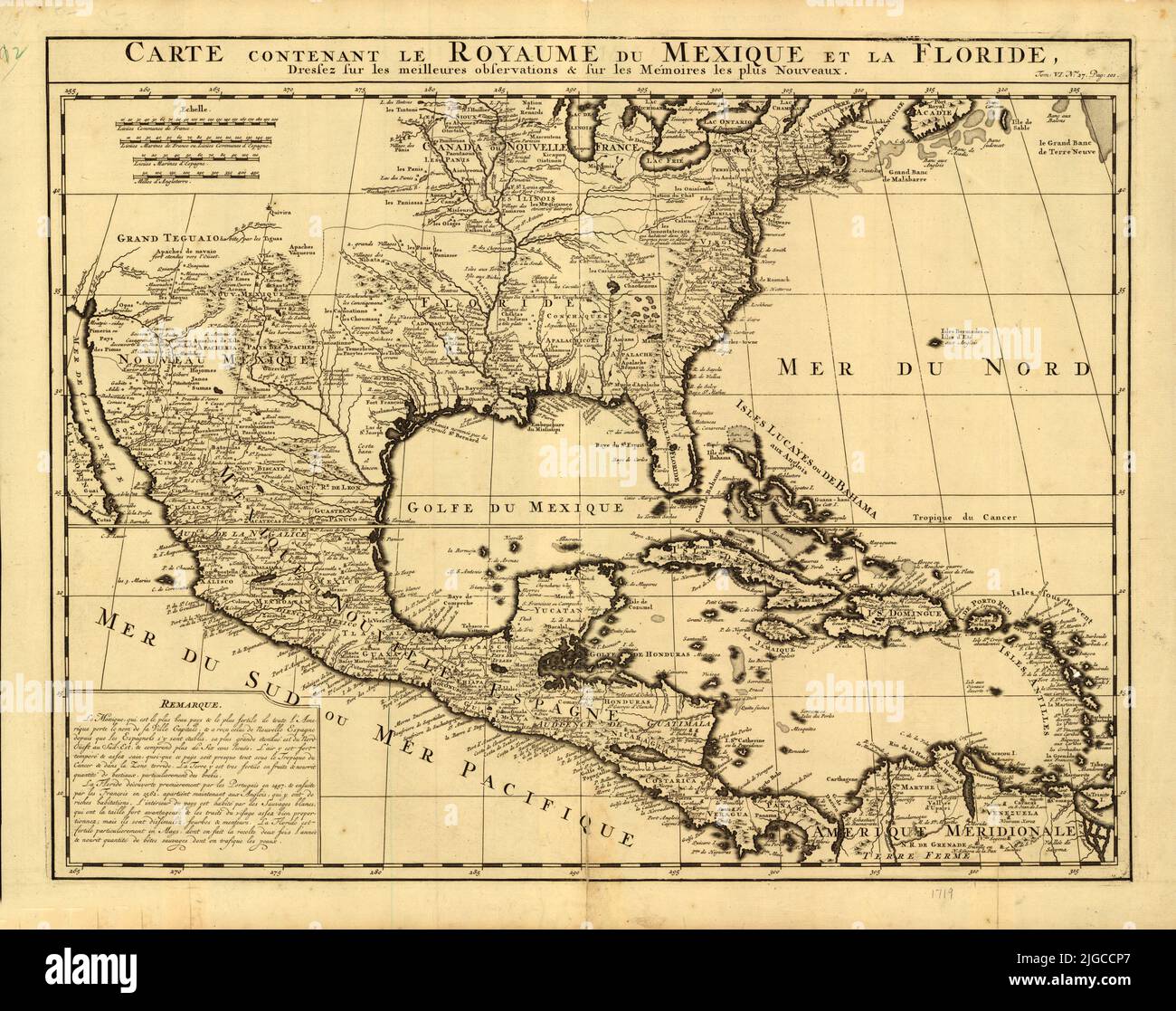 Carte française du Mexique et de la Floride, vers 1750 Banque D'Images