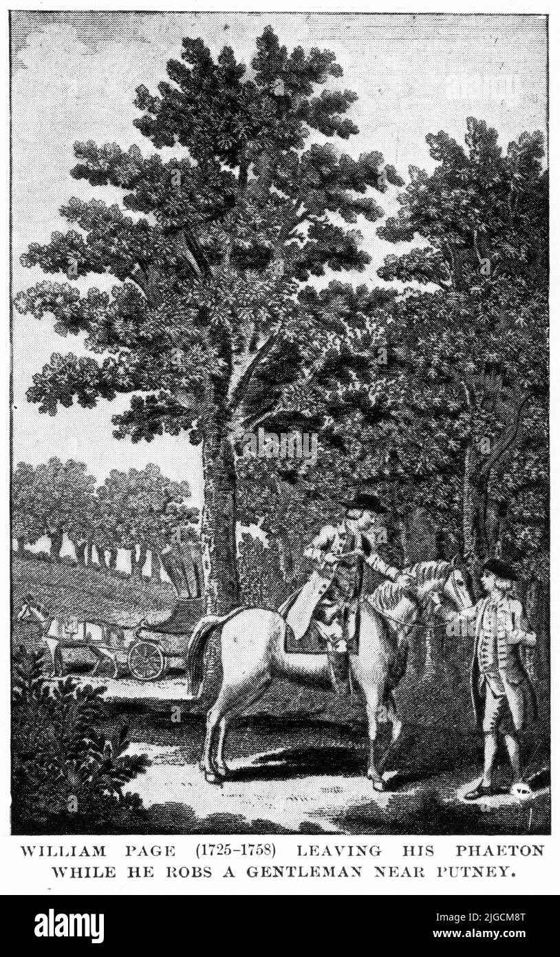 Le personnage de haute compagnie William page vole un gentleman près de Putney, Angleterre, 1750s Banque D'Images