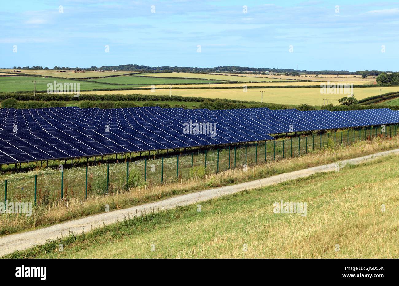 Ferme solaire, panneaux, en paysage rural, vert, énergie, Solaire, panneaux,Thornham, Norfolk, Angleterre Banque D'Images