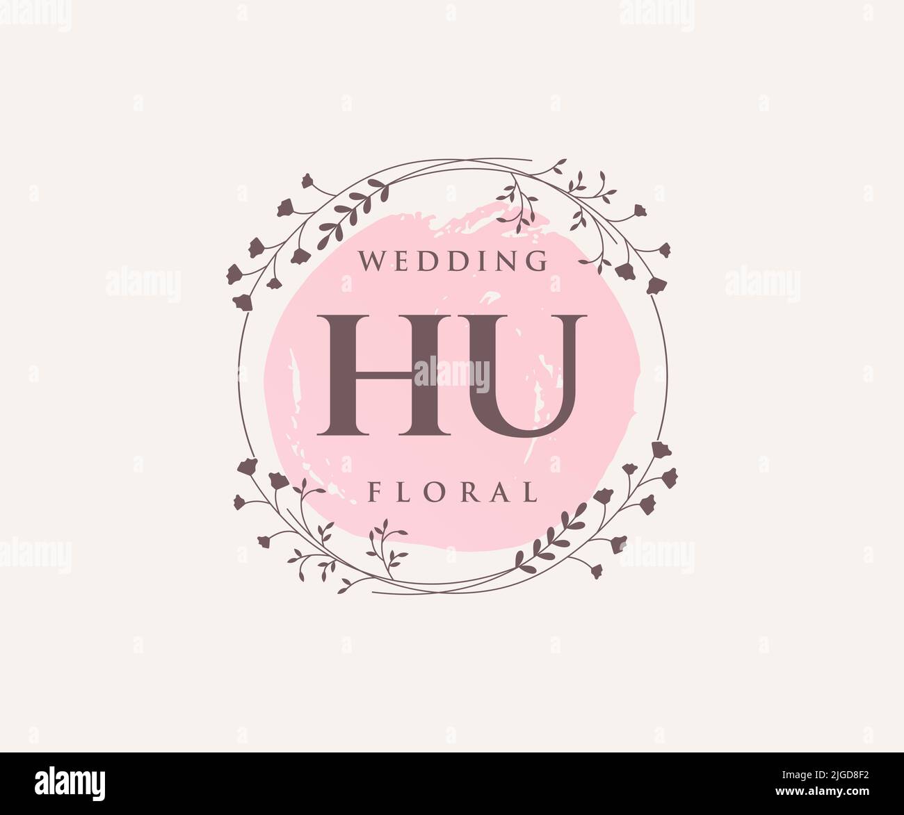 Hu initiales lettre mariage monogramme logos modèle, dessin à la main moderne minimaliste et modèles floraux pour cartes d'invitation, Save the Date, élégant Illustration de Vecteur