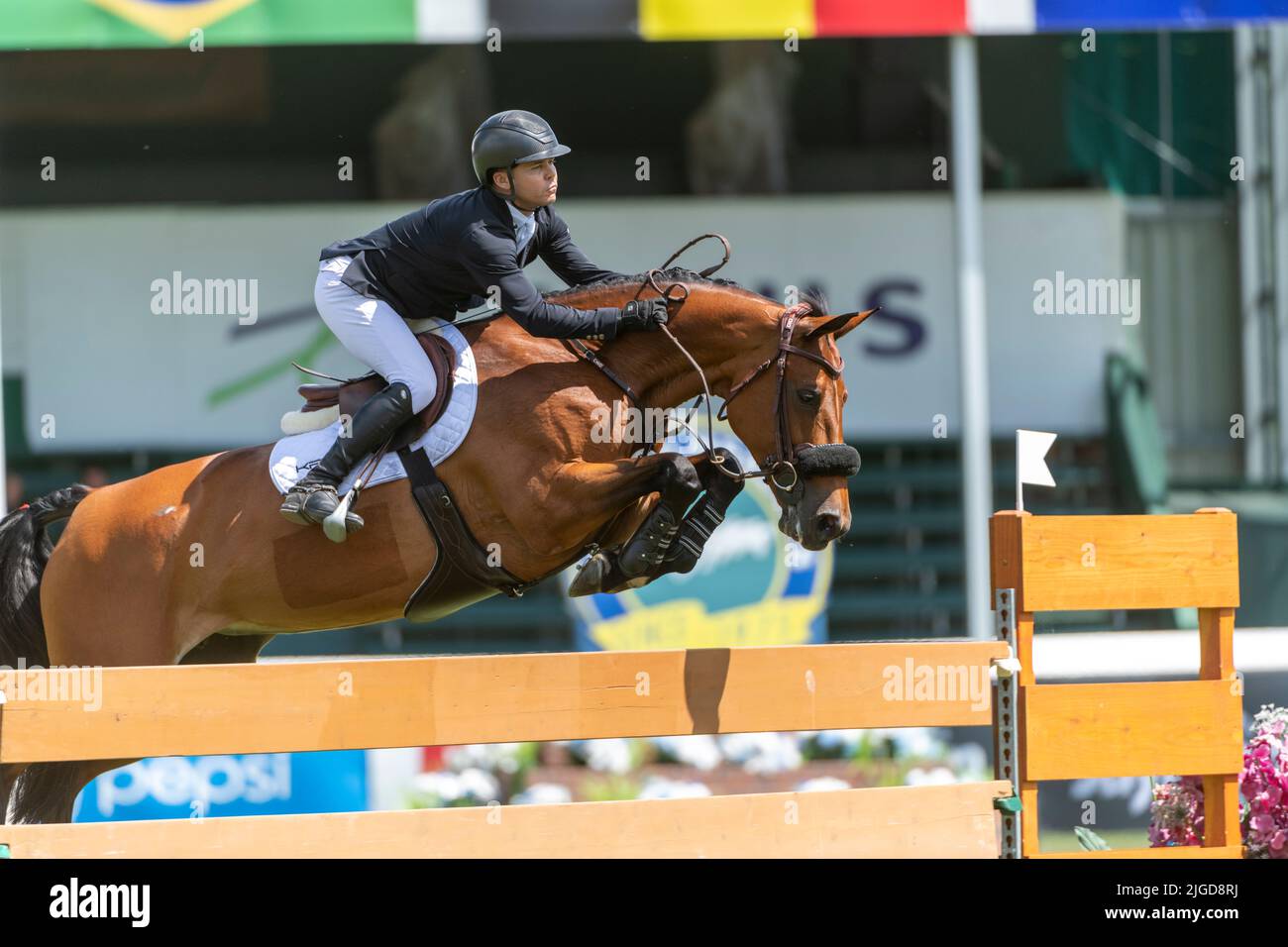 Calgary (Alberta), Canada, 2022-07-09, Kent Farrington (États-Unis) à cheval Gazelle, Spruce Meadows International showjumping, Queen Elizabeth II Cup, l'Amérique du Nord. Crédit : Peter Llewellyn/Alay Live News Banque D'Images