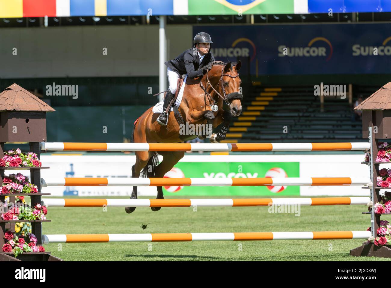 Calgary (Alberta), Canada, 2022-07-09, Kent Farrington (États-Unis) à cheval Gazelle, Spruce Meadows International showjumping, Queen Elizabeth II Cup, l'Amérique du Nord. Crédit : Peter Llewellyn/Alay Live News Banque D'Images