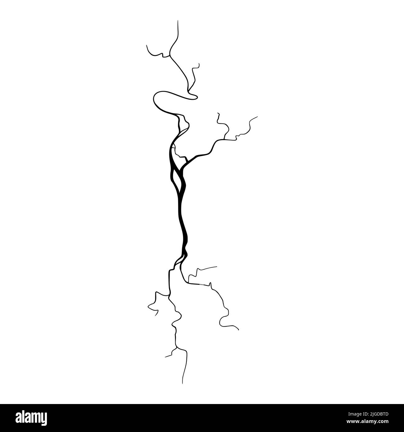 Fissure sur le béton ou le sol due au vieillissement ou à la sécheresse. Fissure isolée sur fond blanc. Illustration vectorielle monochrome Illustration de Vecteur