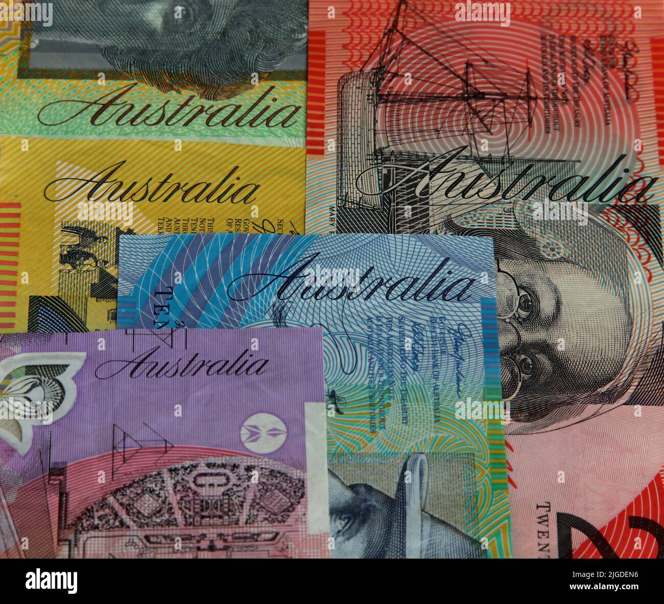 Gros plan de divers billets de banque australiens avec l'Australie Banque D'Images