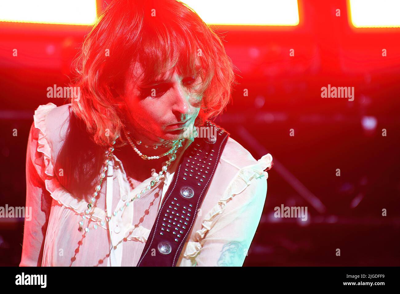 Rome, Italie. 09th juillet 2022. Thomas Raggi, du groupe de rock Maneskin, se produit en direct au Cirque Maximus à Rome. (Photo par Vincenzo Nuzzolese/SOPA Images/Sipa USA) crédit: SIPA USA/Alamy Live News Banque D'Images