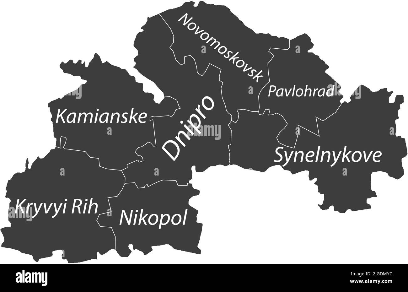 Carte des raons de l'OBLAST DE DNIPROPETROVSK (SICHESLAV), UKRAINE Illustration de Vecteur
