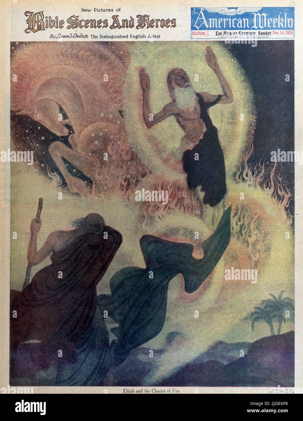 « Elijah et le Chariot de feu » publié le 14,1924 décembre dans le magazine American Weekly Sunday peint par Edmund Dulac dans « Bible Scenes & Heroes » Banque D'Images