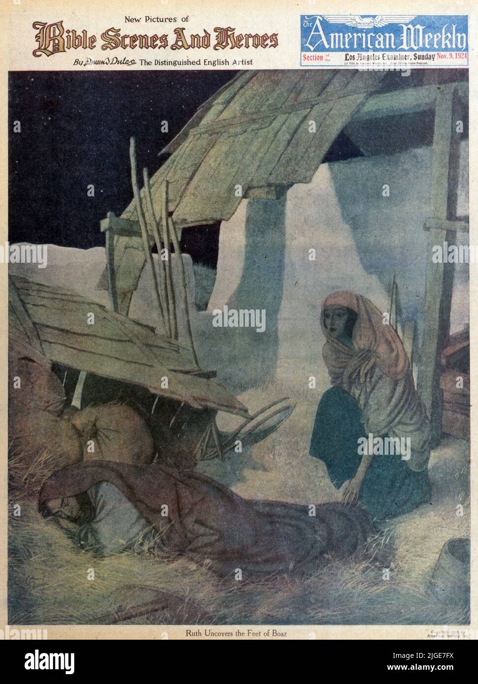 « Ruth Uncoveres the feet of Boaz » publié sur 9 novembre 1924 dans le magazine American Weekly Sunday peint par Edmund Dulac pour les scènes bibliques et les héros Banque D'Images