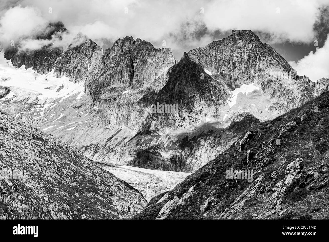 Goms - Suisse (noir et blanc) Banque D'Images