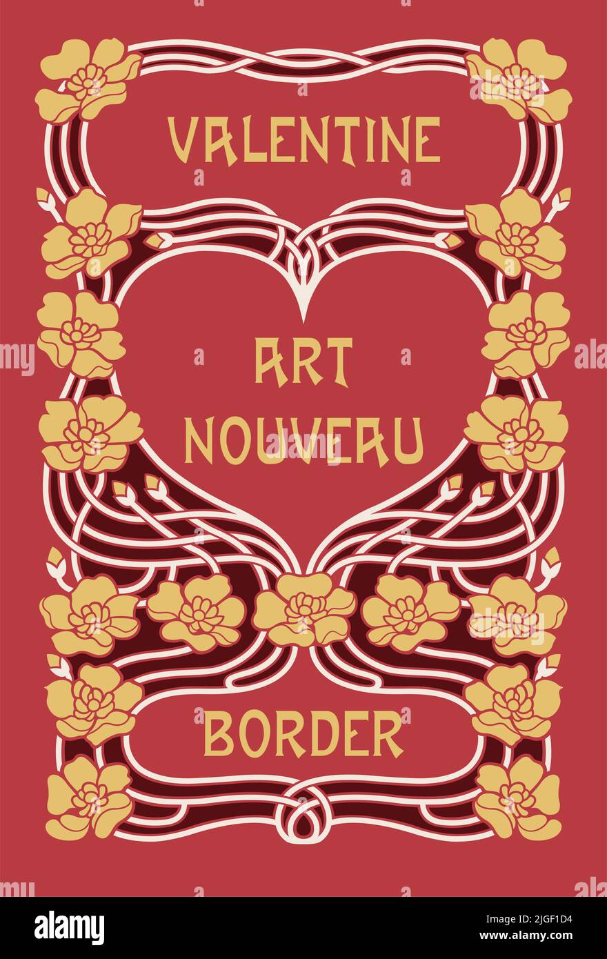 Bordure décorative en forme de coeur de Saint-Valentin et de motif floral Art nouveau vectoriel. Illustration de Vecteur