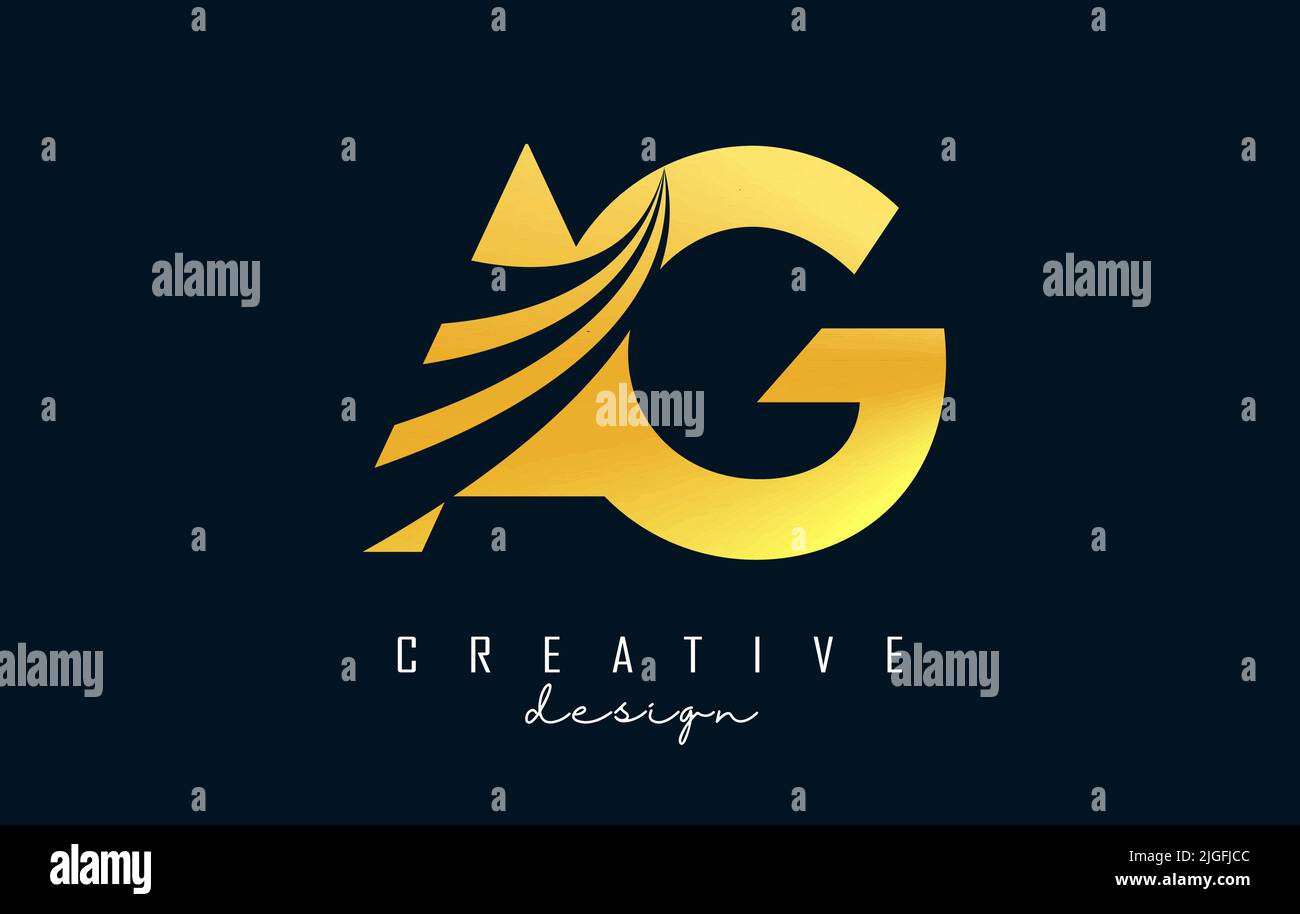 Lettre dorée créative AG logo G avec lignes de pointe et design de route. Lettres à motif géométrique. Illustration vectorielle avec lettre et crea Illustration de Vecteur