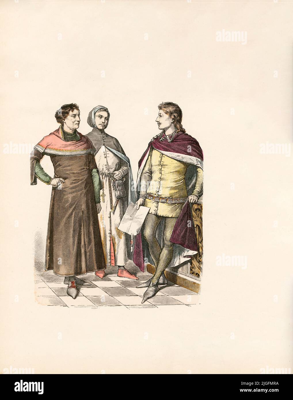 Marchand (1350), noble (1350-1360), Angleterre, 14th siècle, Illustration, The History of Costume, Braun & Schneider, Munich, Allemagne, 1861-1880 Banque D'Images