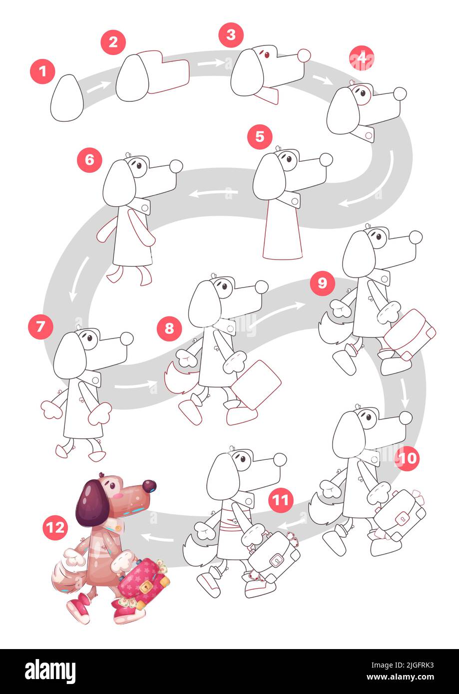 Personnage de dessin animé animal banquier chien - tutoriel de dessin Illustration de Vecteur
