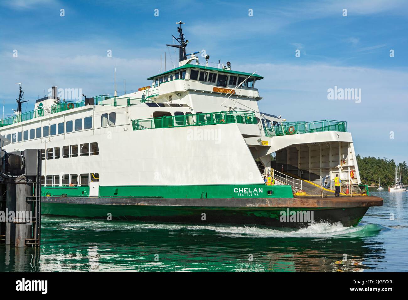 Washington, îles San Juan, Washington State Interinsulaire Ferry, entrant dans le terminal Banque D'Images