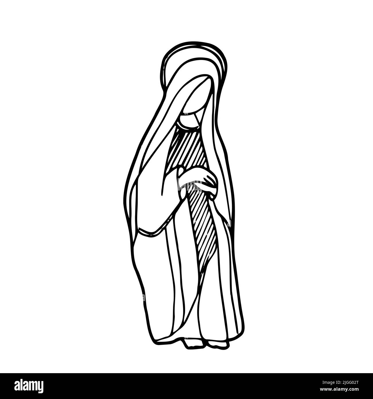 Illustration vectorielle isolée. Sainte Vierge Marie. Madonna assis. Esquisse linéaire de l'enlinet dessinée à la main. Silhouette noire sur blanc Illustration de Vecteur Illustration vectorielle isolée. Sainte Vierge Marie. Madonna assis. Esquisse linéaire de l'enlinet dessinée à la main. Silhouette noire sur blanc Illustration de Vecteur
