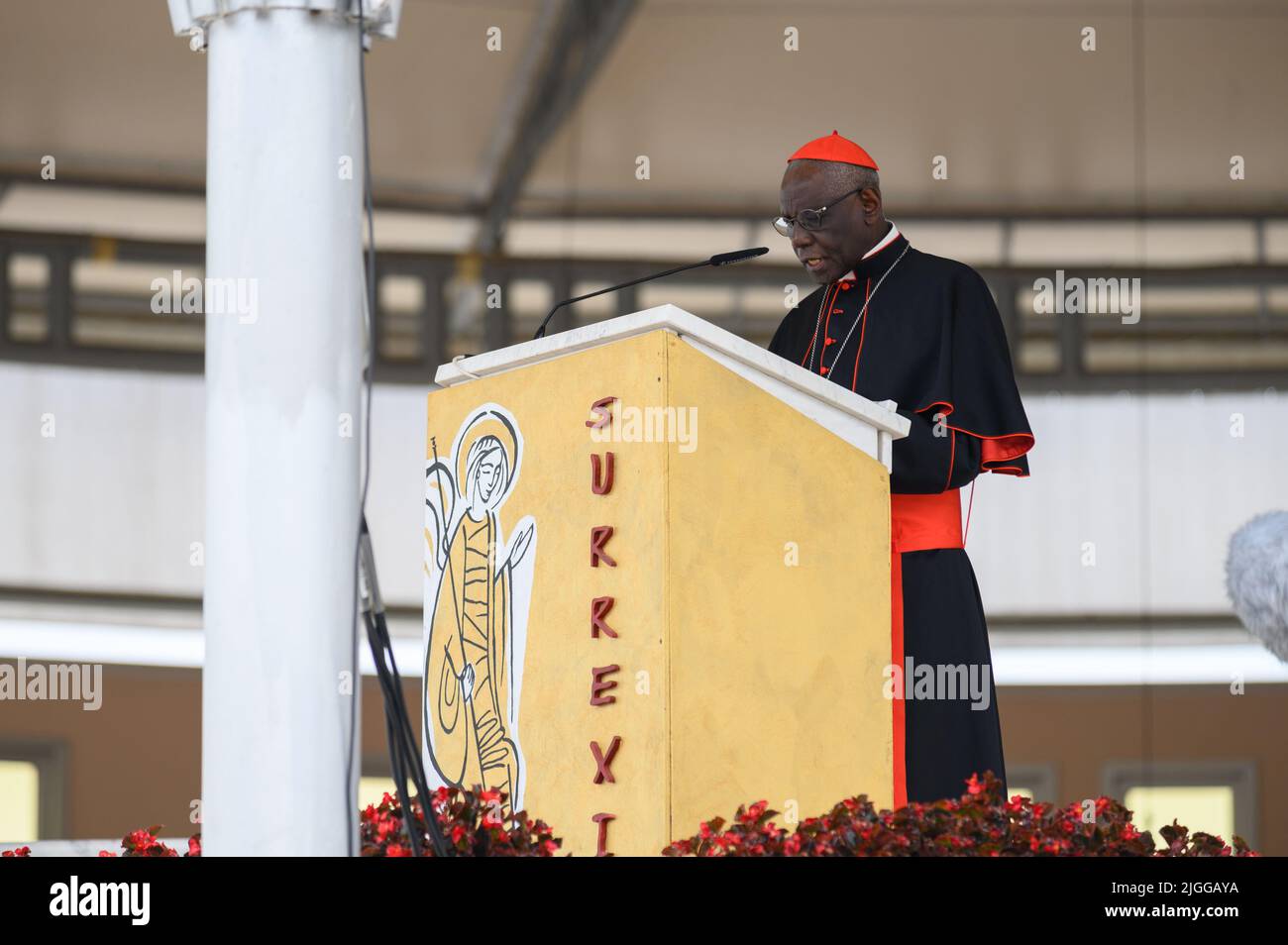 Le cardinal Robert Sarah livrant une catéchèse pendant Mladifest 2021 – le festival de la jeunesse – à Medjugorje. Banque D'Images
