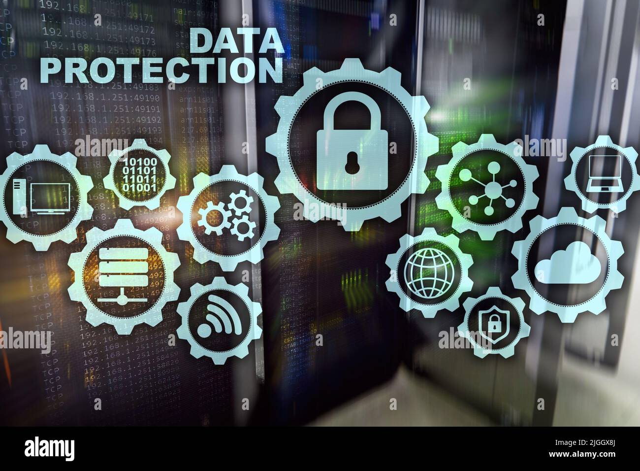 Concept de protection des données du serveur. La sécurité de l'information de la technologie internet numérique cyber virus Banque D'Images