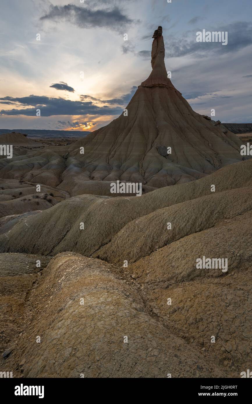 Rocher de Castildetierra à la réserve de biosphère de Bardenas Reales, Navarre, Espagne Banque D'Images