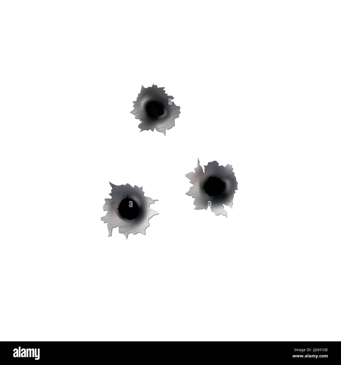 Trous de balle de pistolet ou de pistolet. Photographiez en métal à trou simple ou double. Dommages et fissures sur la surface. Vecteur isolé en arrière-plan Illustration de Vecteur