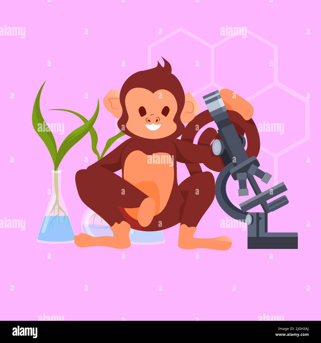 singe expérimental près du microphone concept de recherche en génie génétique biologique Illustration de Vecteur