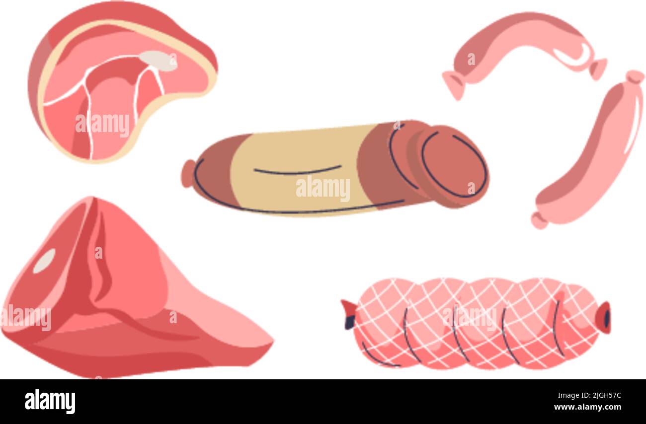 Produits de viande, saucisse et porc ou vecteur de boeuf Illustration de Vecteur