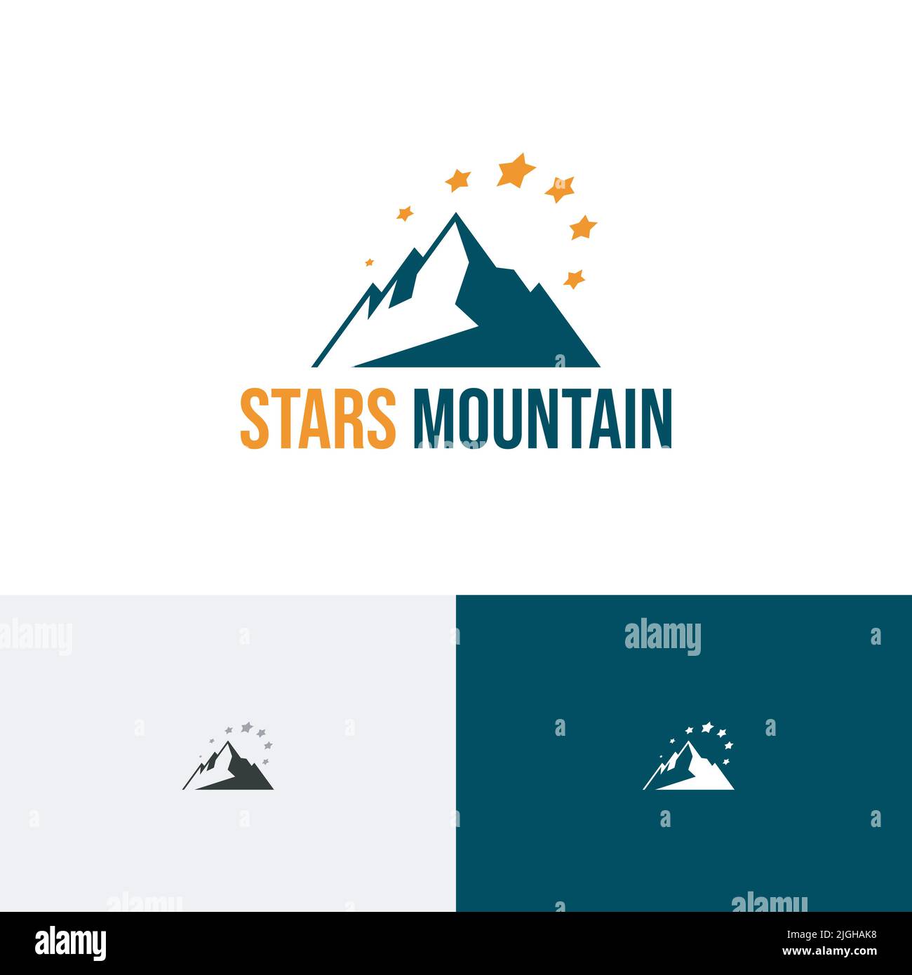 Logo aventure découverte de la nature de stars Mountain Peak Summit Illustration de Vecteur