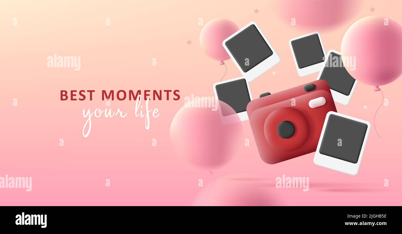 Bannière du meilleur moment de votre vie avec 3D photo et photos avec ballons Illustration de Vecteur