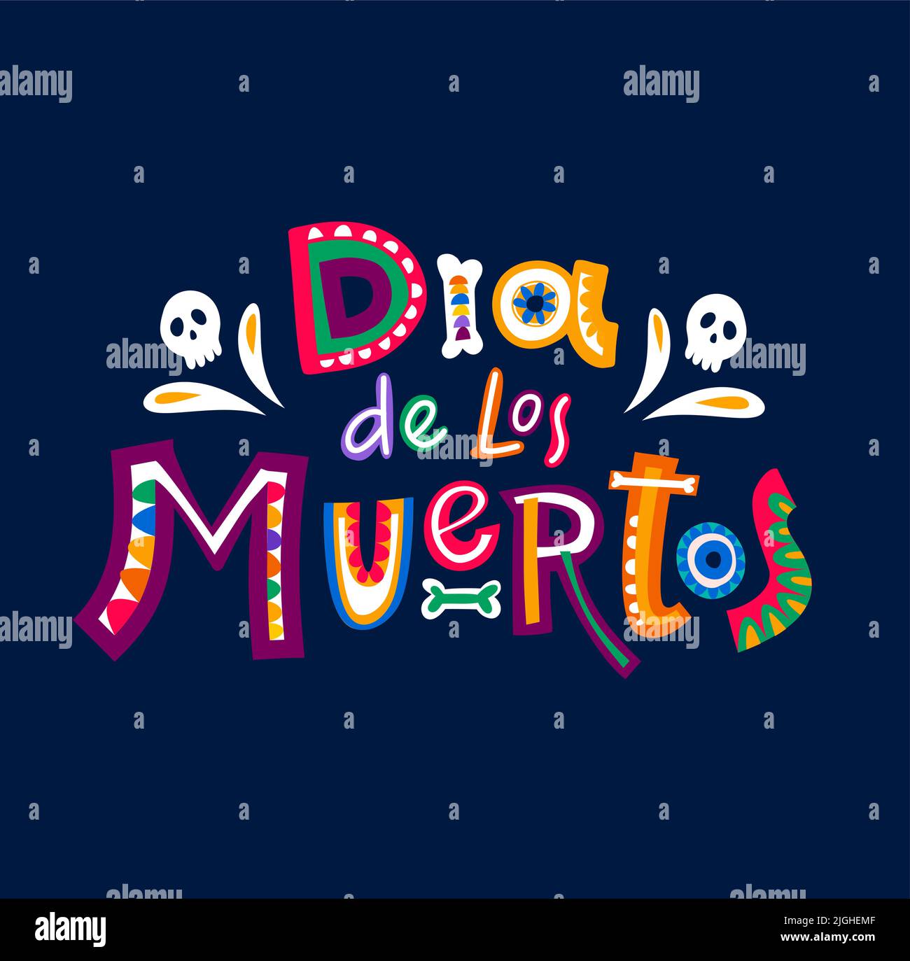 Dia de los muertos ou bannière de vacances mexicaine Day of Dead avec skulles calavera vector. Mexique fête traditionnelle de jour mort ou dia de los muertos avec os et motif de calavera ornement Illustration de Vecteur