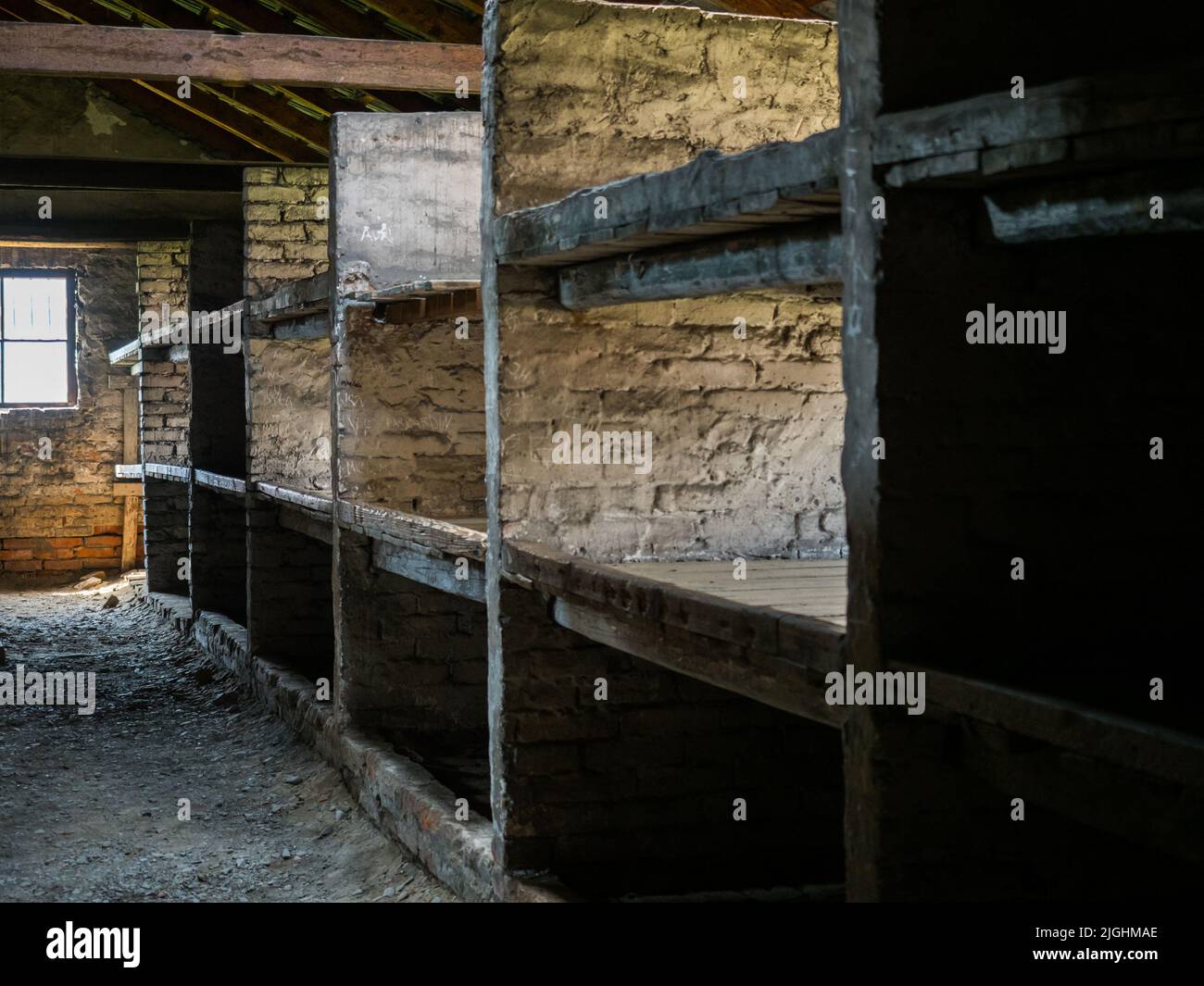 Oświęcim, Pologne - juin 2019 : intérieur de la caserne dans le camp de concentration d'Auschwitz Birkenau. Camp d'extermination juif. Europe Banque D'Images