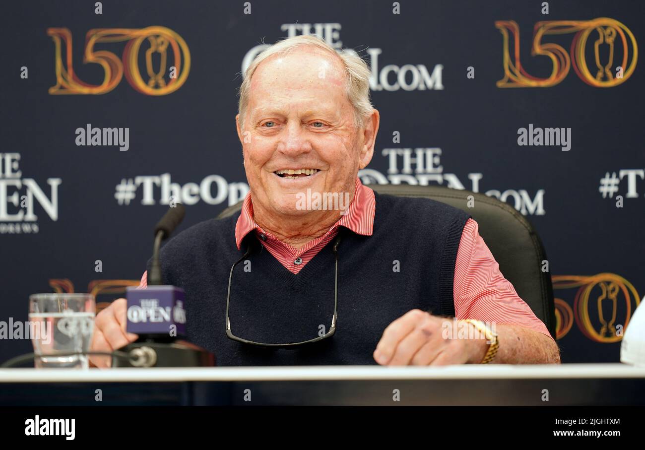 Jack Nicklaus lors d'une conférence de presse sur une journée d'entraînement au Old course, St Andrews. Date de la photo: Lundi 11 juillet 2022. Banque D'Images