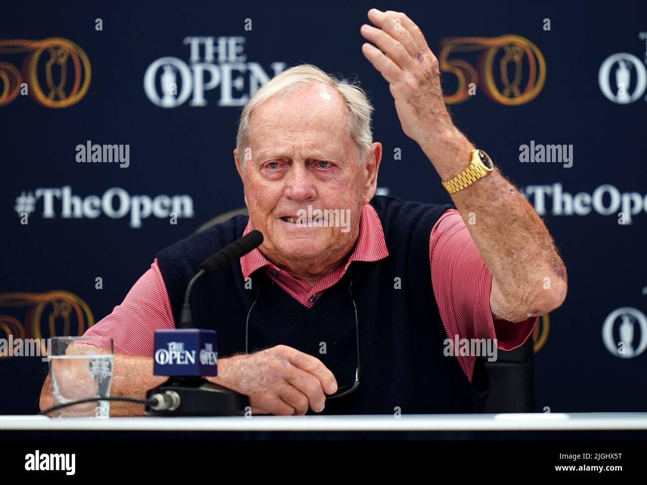 Jack Nicklaus lors d'une conférence de presse sur une journée d'entraînement au Old course, St Andrews. Date de la photo: Lundi 11 juillet 2022. Banque D'Images