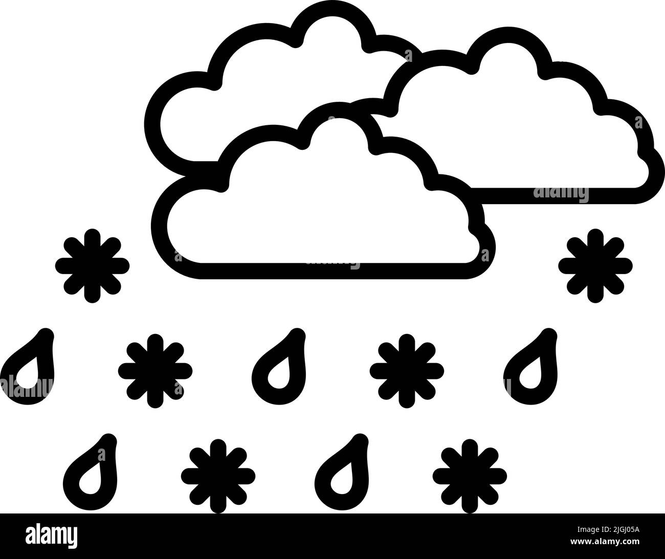 Icône pluie et neige. Contour en gras avec largeur de contour modifiable. Illustration vectorielle. Illustration de Vecteur