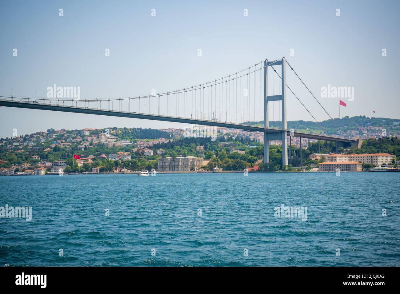 Le pont du Bosphore et les bateaux à Istanbul, Turquie Banque D'Images