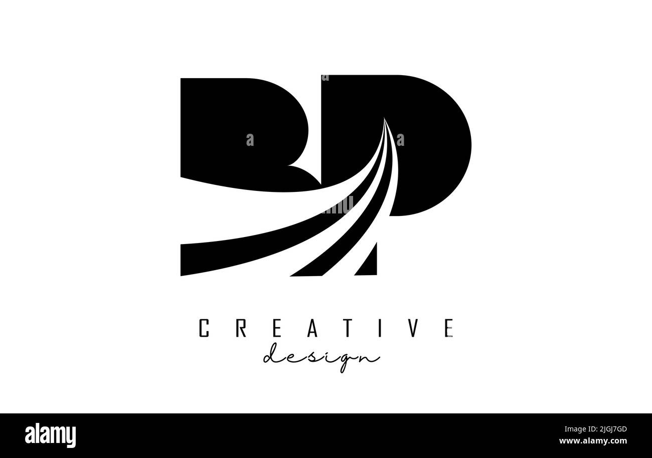 Logo BP b p en lettres noires avec lignes de pointe et design de concept de route. Lettres à motif géométrique. Illustration vectorielle avec lettre et créat Illustration de Vecteur