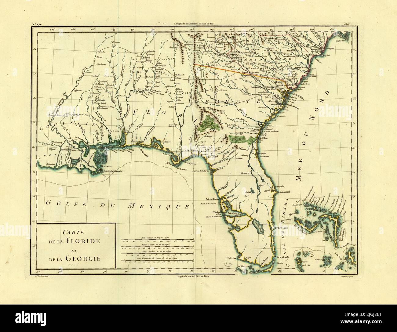 Carte française de la Floride et de la Géorgie, 1780, par Pierre François Tardieu Banque D'Images