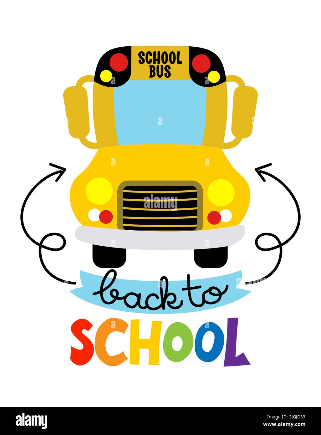 Retour à l'école avec autobus scolaire jaune pilâtre - conception typographique. Idéal pour les vêtements, les ensembles-cadeaux, les photos ou les affiches de motivation. Bienvenue à l'école Illustration de Vecteur