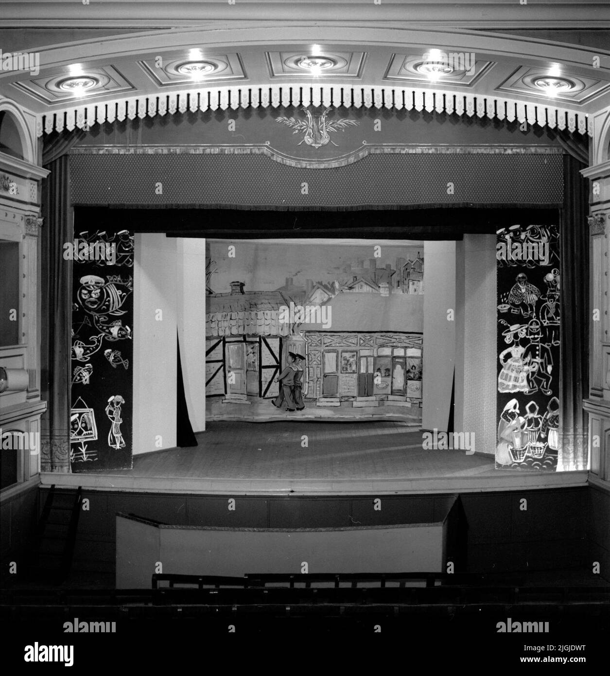Teater la scène dans l'ancien théâtre, Karlskrona. Banque D'Images