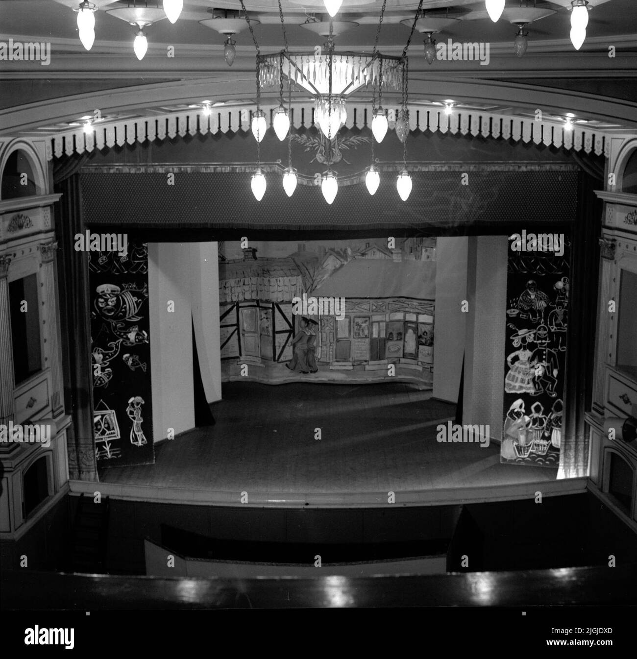 Teater la scène dans l'ancien théâtre, Karlskrona. Banque D'Images