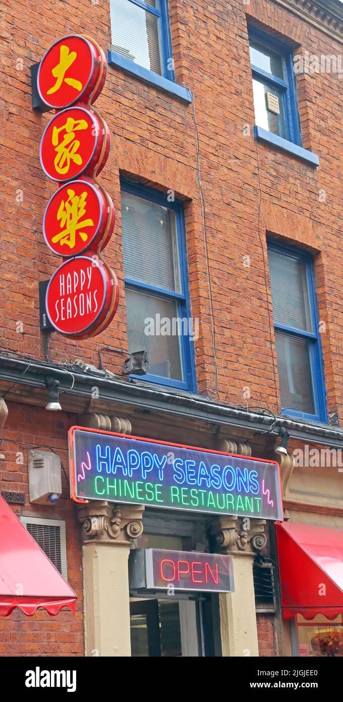 Restaurants chinois, Happy Seasons, Manchester Chinatown, 59 Faulkner Street, Manchester. ANGLETERRE, ROYAUME-UNI, M1 4FF Banque D'Images