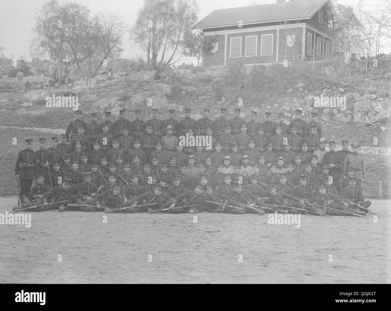 Photo du groupe Infanteri, Gräsvik. Grenadier Regiment, 7th exercices du Régiment de Compagnie 1911. Banque D'Images
