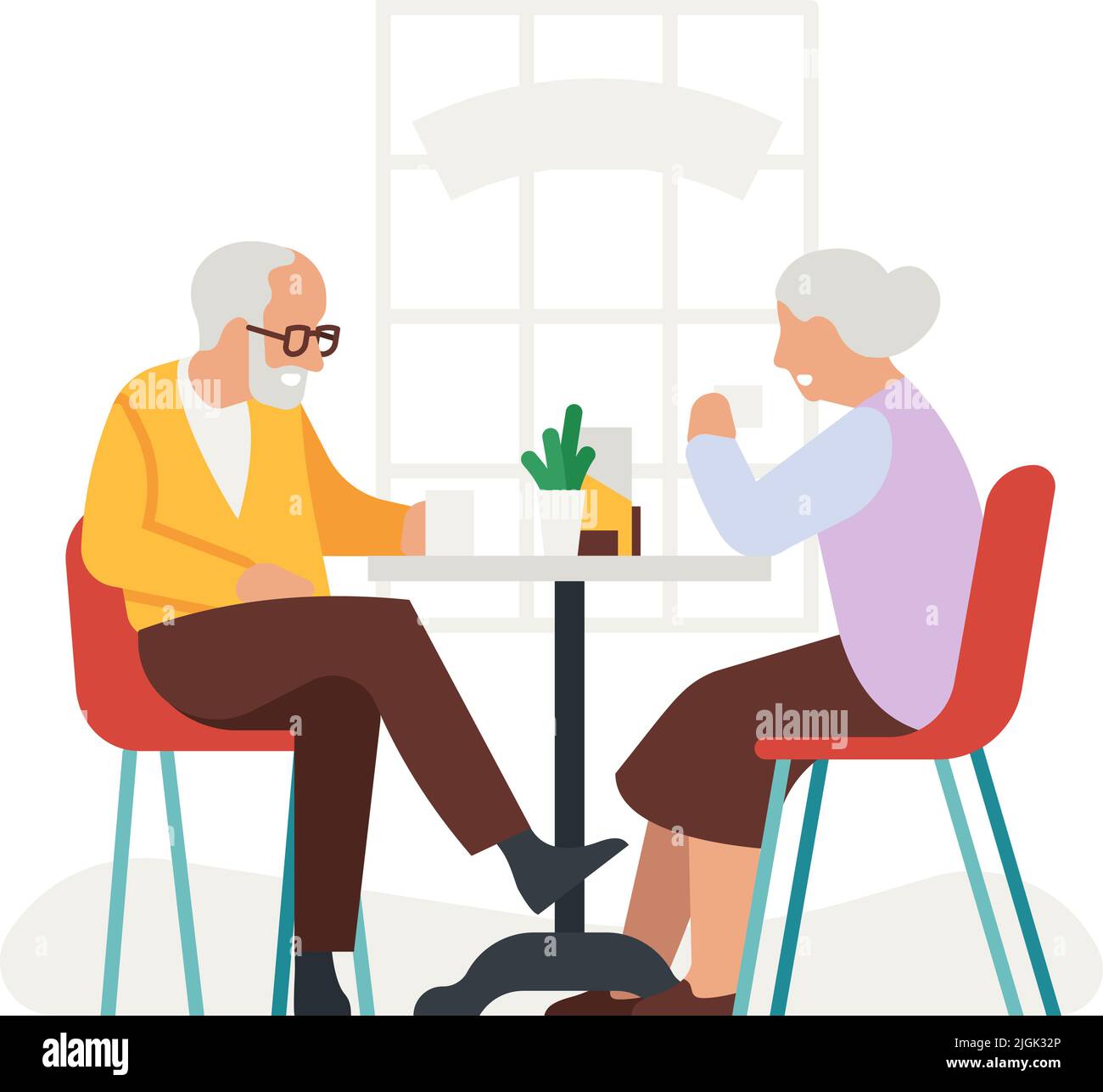Personnes âgées qui boivent du thé. Vieux couple assis à table et parlant Illustration de Vecteur