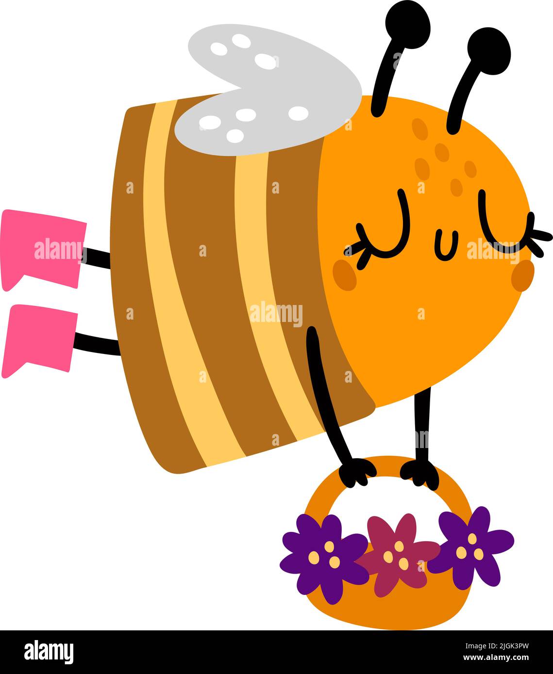 Abeille volant avec panier de fleurs. Un insecte mignon Illustration de Vecteur