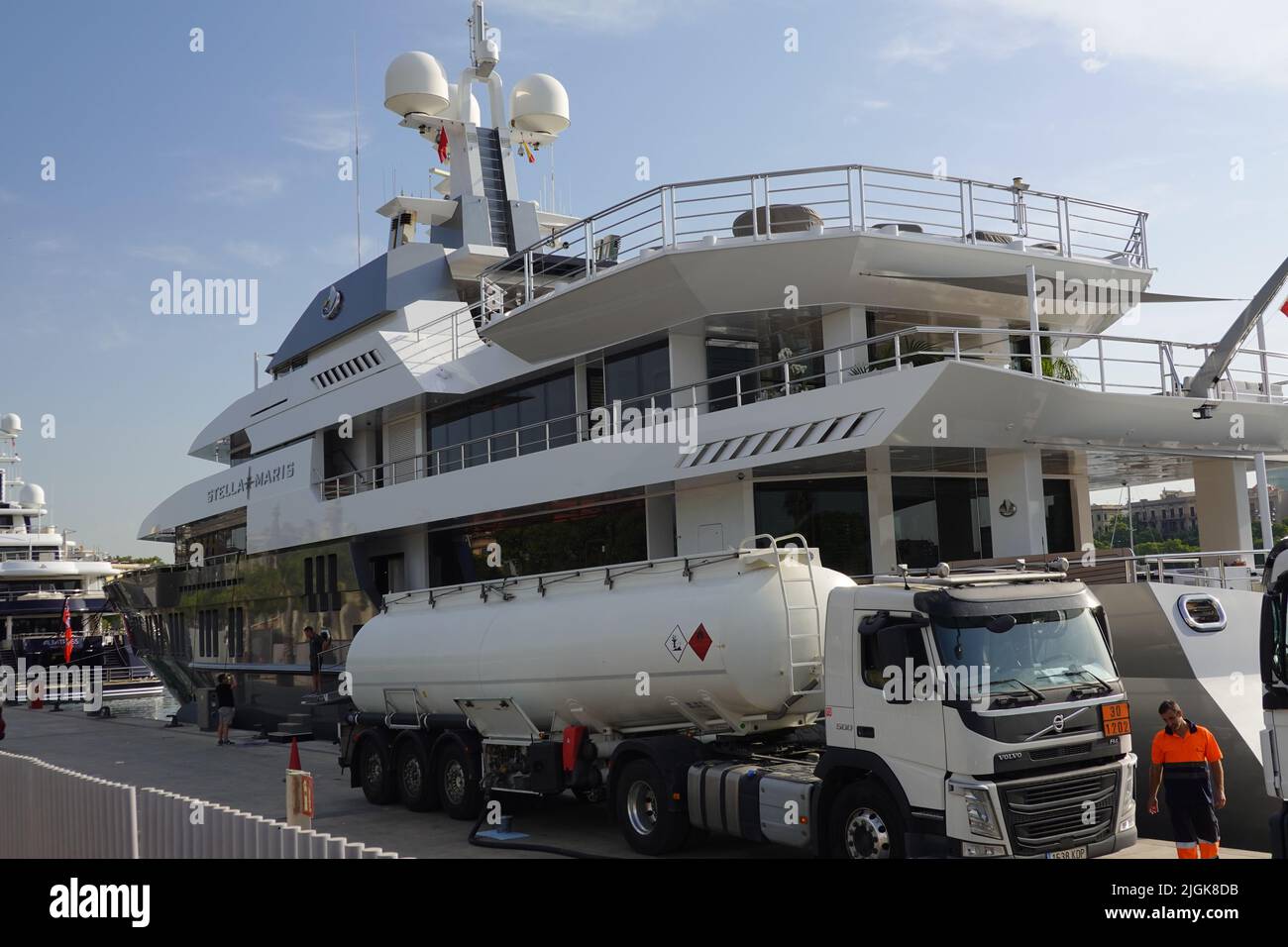 Stella Maris super yacht amarré à la marina de Barcelone Banque D'Images